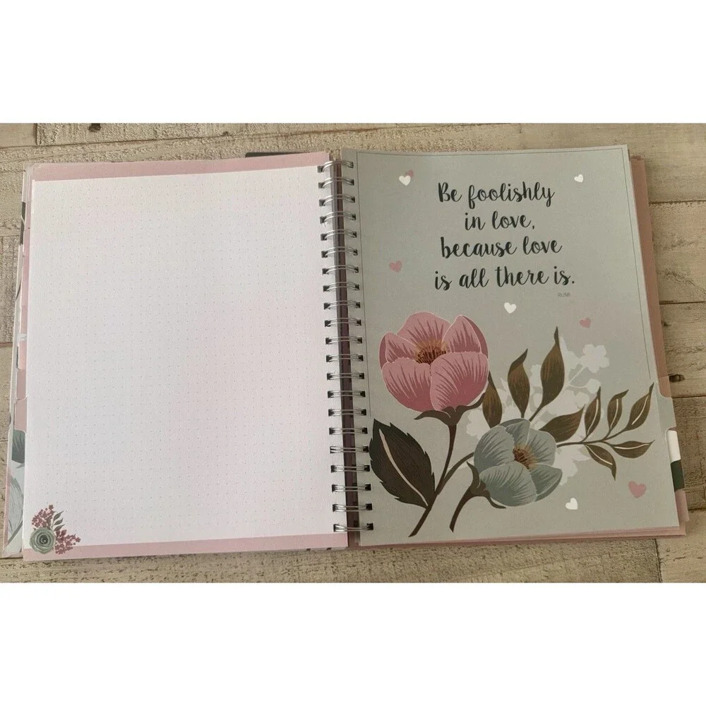 Modern Floral Wedding Planner Spiral Bound Organizer Notebook Pink Green White